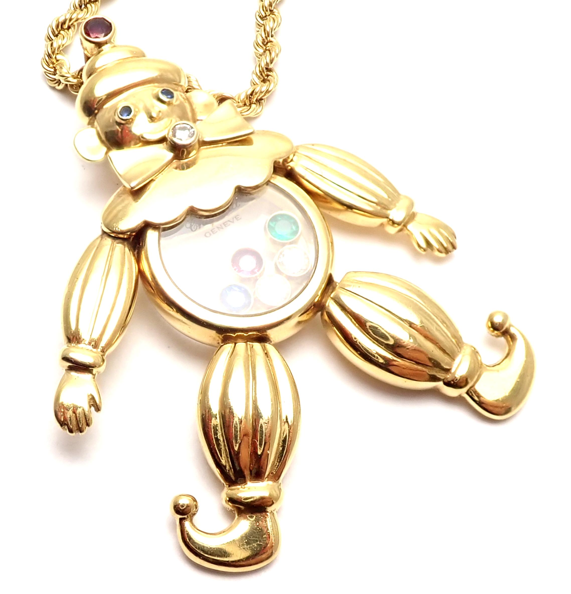 Chopard Diamond Ruby Sapphire Emerald Happy Clown Yellow Gold Pendant Necklace In Excellent Condition In Holland, PA