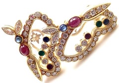 Chopard Diamond Ruby Sapphire Happy Butterfly Yellow Gold Earrings