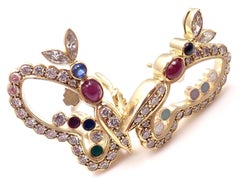 Chopard Diamond Ruby Sapphire Happy Butterfly Yellow Gold Earrings