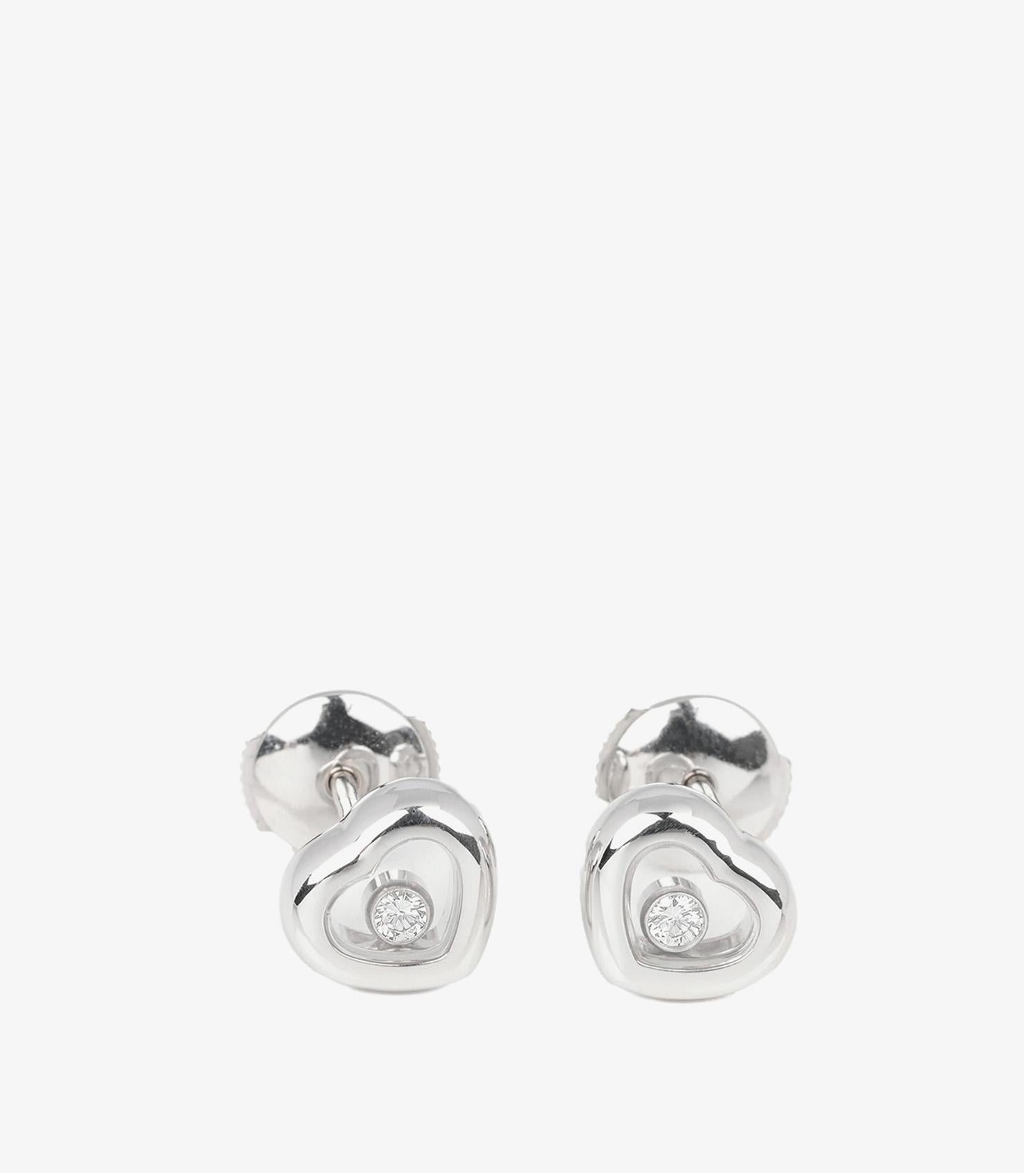 Round Cut Chopard Diamond Set 18ct White Gold Happy Diamonds Heart Stud Earrings