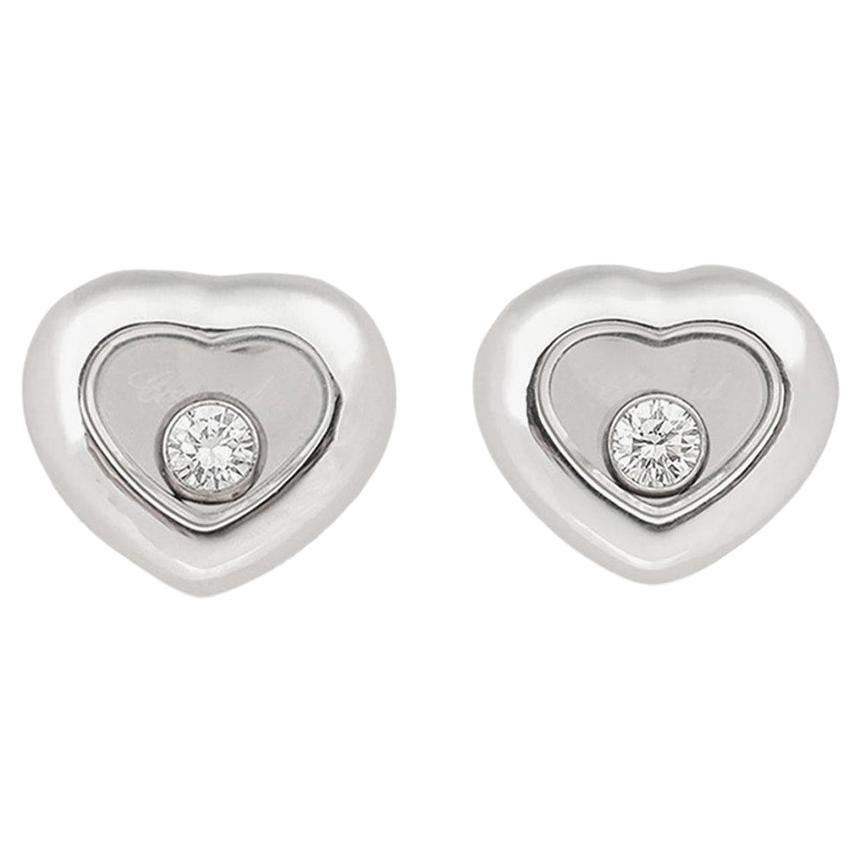 Chopard Diamond Set 18ct White Gold Happy Diamonds Heart Stud Earrings