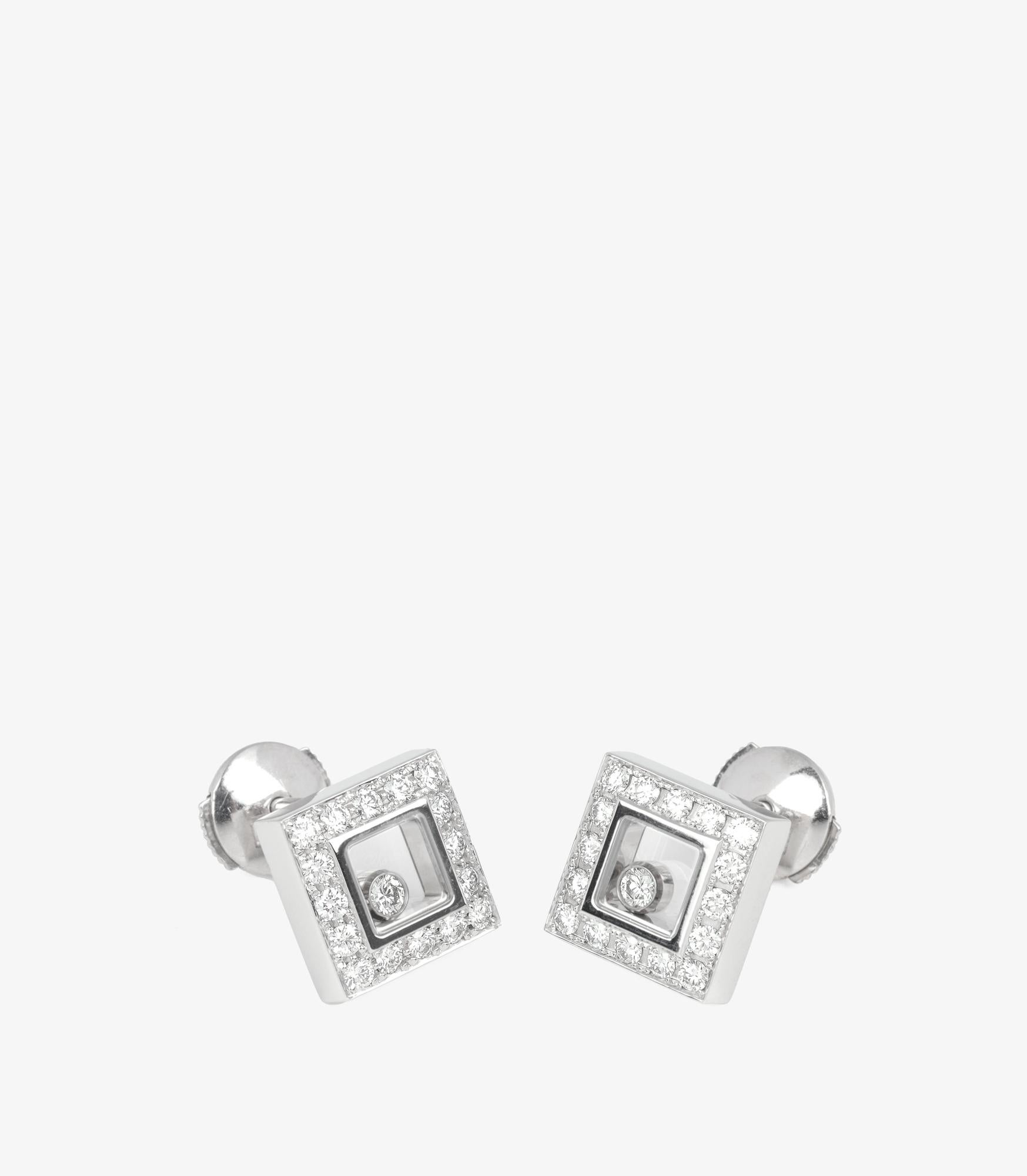 Diamant-Ohrringe aus 18 Karat Weißgold mit quadratischem Design und Happy Diamonds von Chopard (Rundschliff)