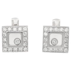 Chopard Diamond Set 18ct White Gold Square Design Happy Diamonds Earrings