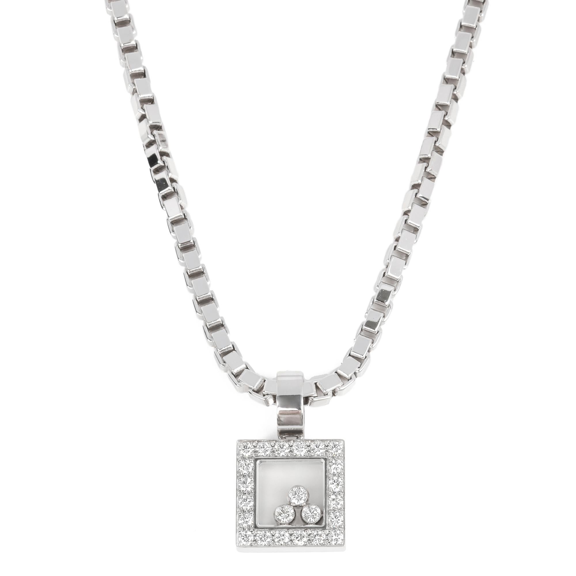 Round Cut Chopard Diamond Set 18ct White Gold Square Design Happy Diamonds Pendant