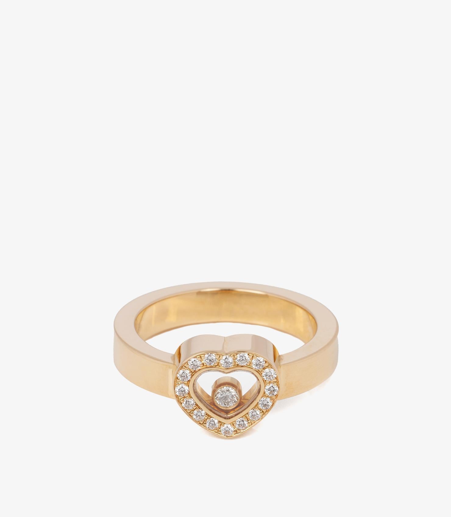 Chopard Diamond Set 18 Carat Yellow Gold Heart Design Happy Diamonds Ring 2