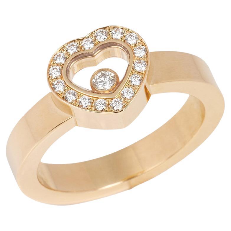 Chopard Diamond Set 18 Carat Yellow Gold Heart Design Happy Diamonds Ring For Sale