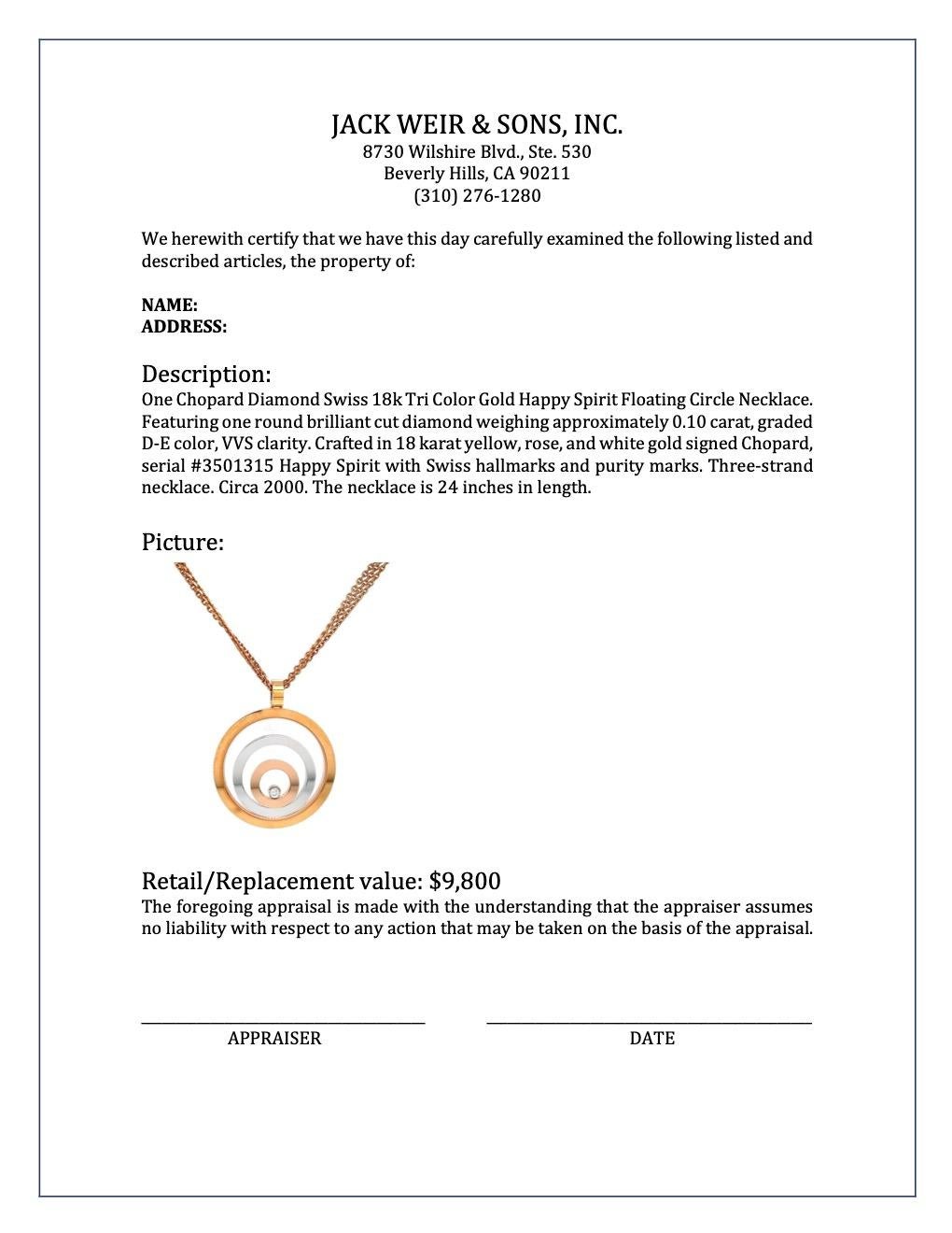 Chopard Diamond Swiss 18K Tri Color Gold Happy Spirit Floating Necklace 2