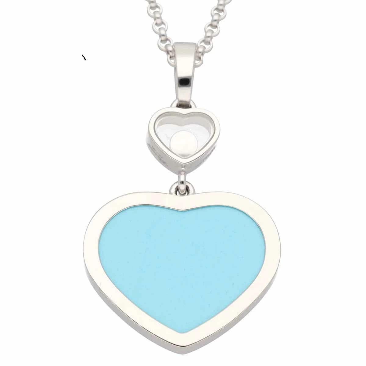 Heart Cut Chopard Diamond turquoise 18K White Gold Happy Heart Pendant Necklace For Sale