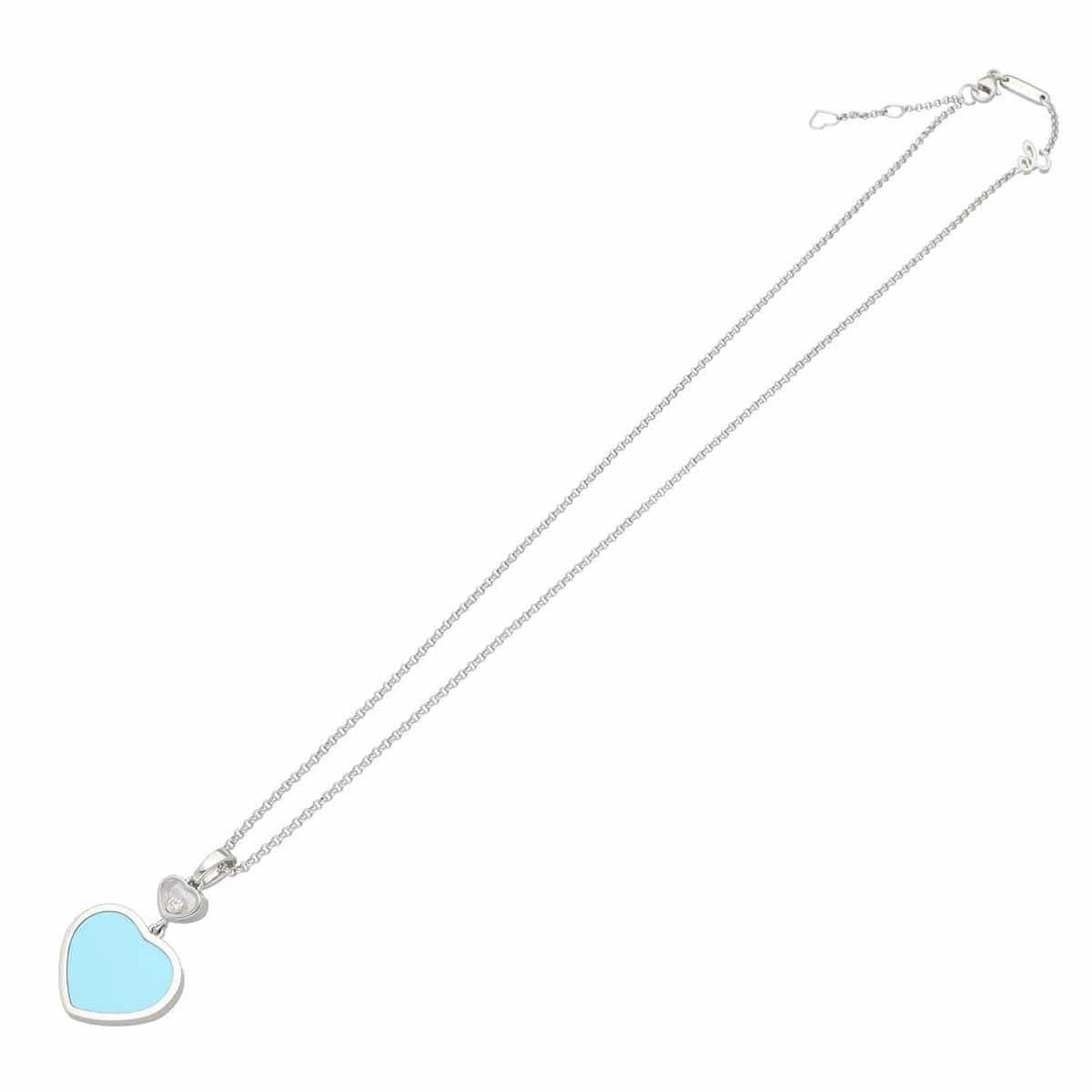 Chopard Diamond turquoise 18K White Gold Happy Heart Pendant Necklace In Good Condition For Sale In Tokyo, JP