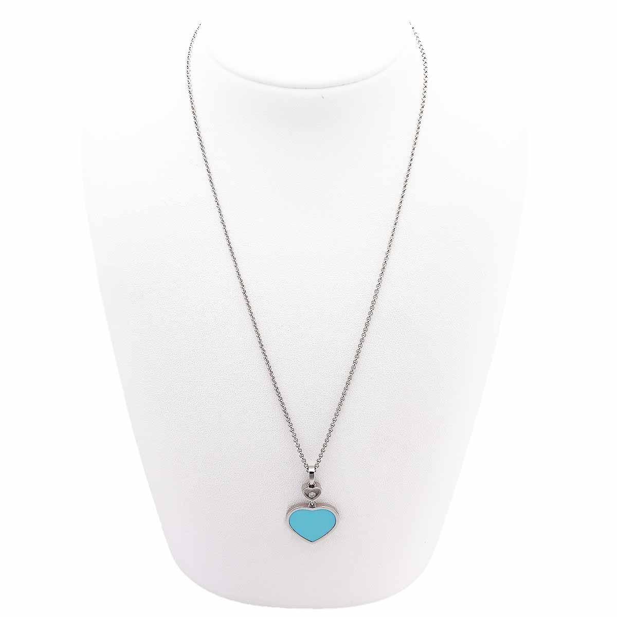 Chopard Diamond turquoise 18K White Gold Happy Heart Pendant Necklace For Sale 1