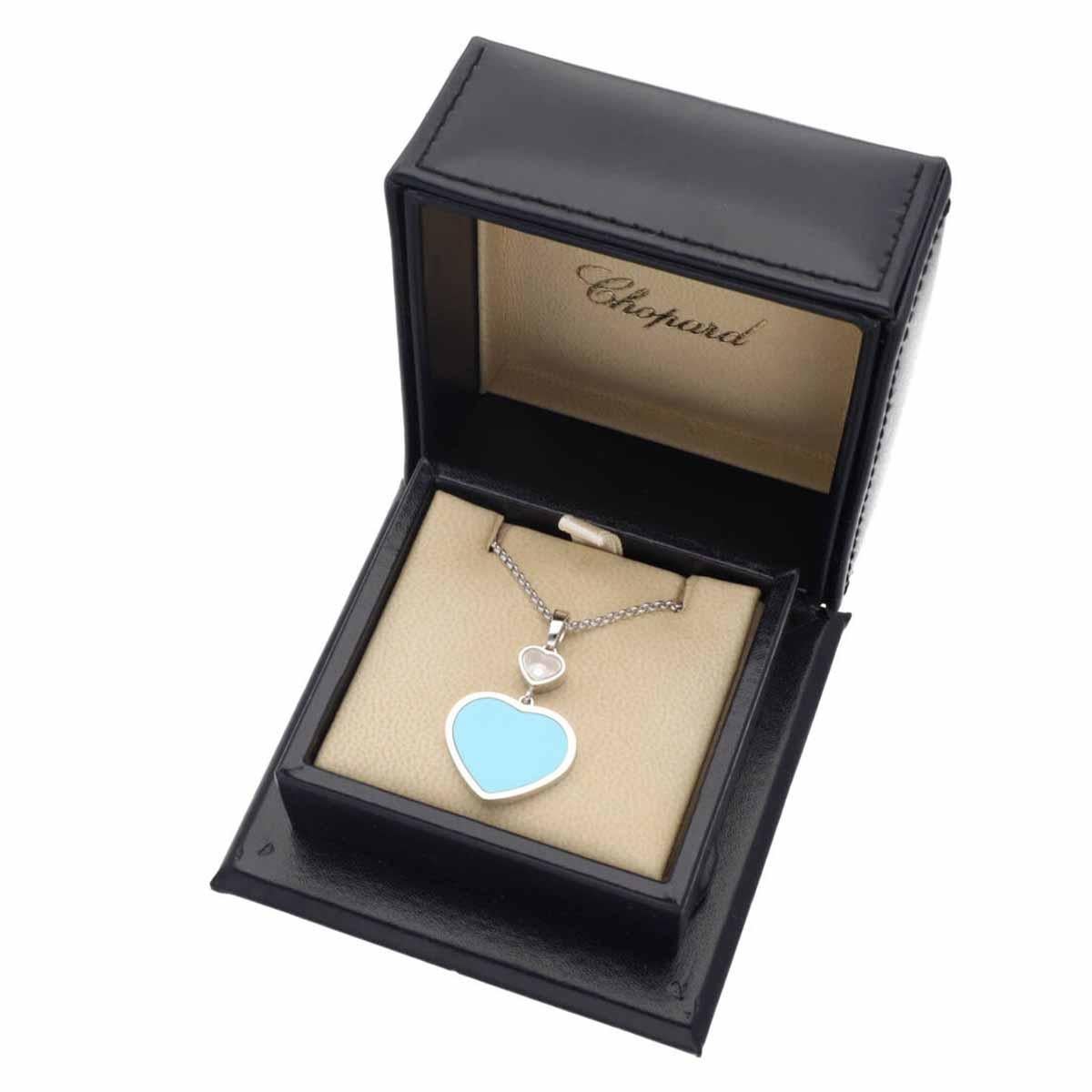 Chopard Diamond turquoise 18K White Gold Happy Heart Pendant Necklace For Sale 3