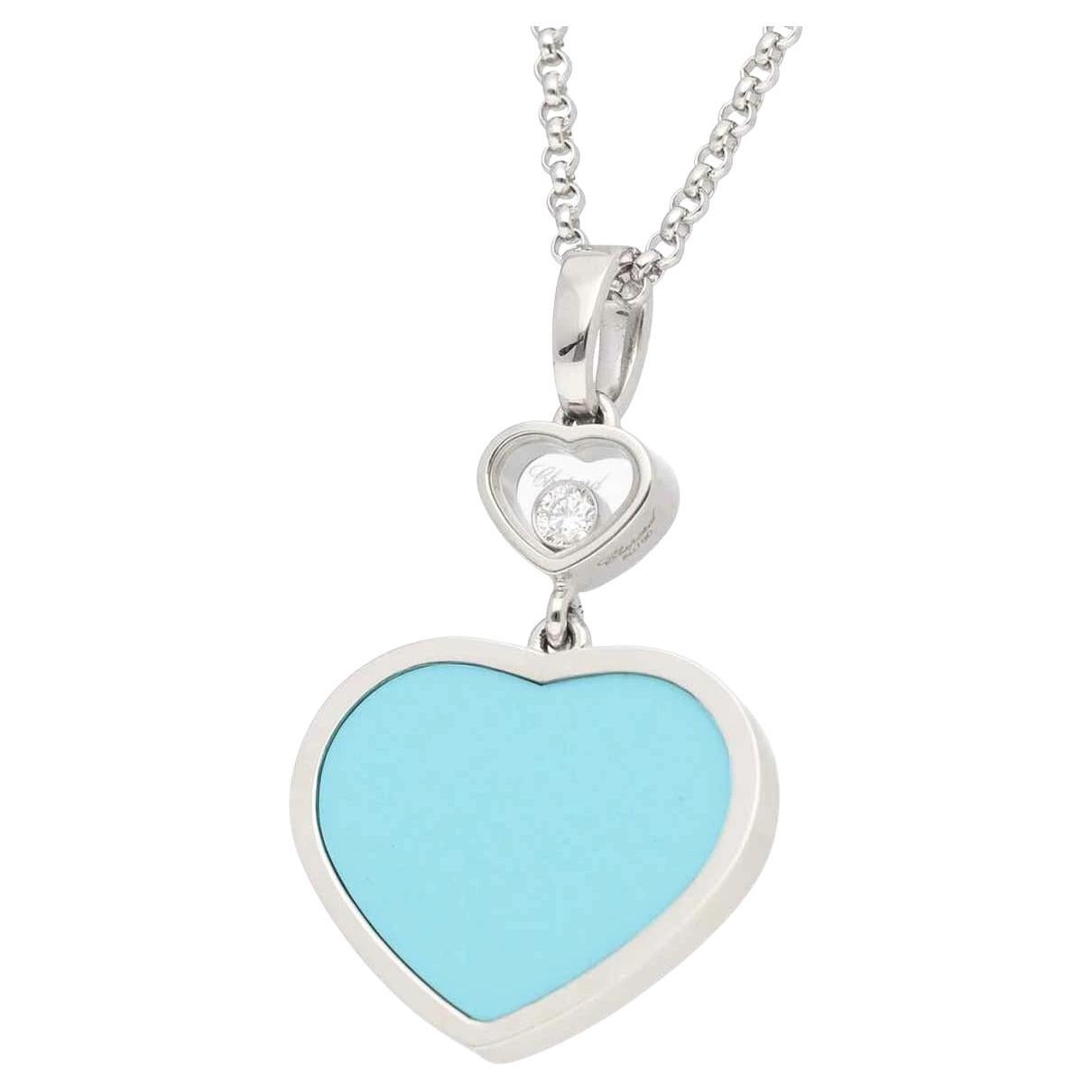 Chopard Diamond turquoise 18K White Gold Happy Heart Pendant Necklace