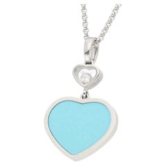 Chopard Diamond turquoise 18K White Gold Happy Heart Pendant Necklace