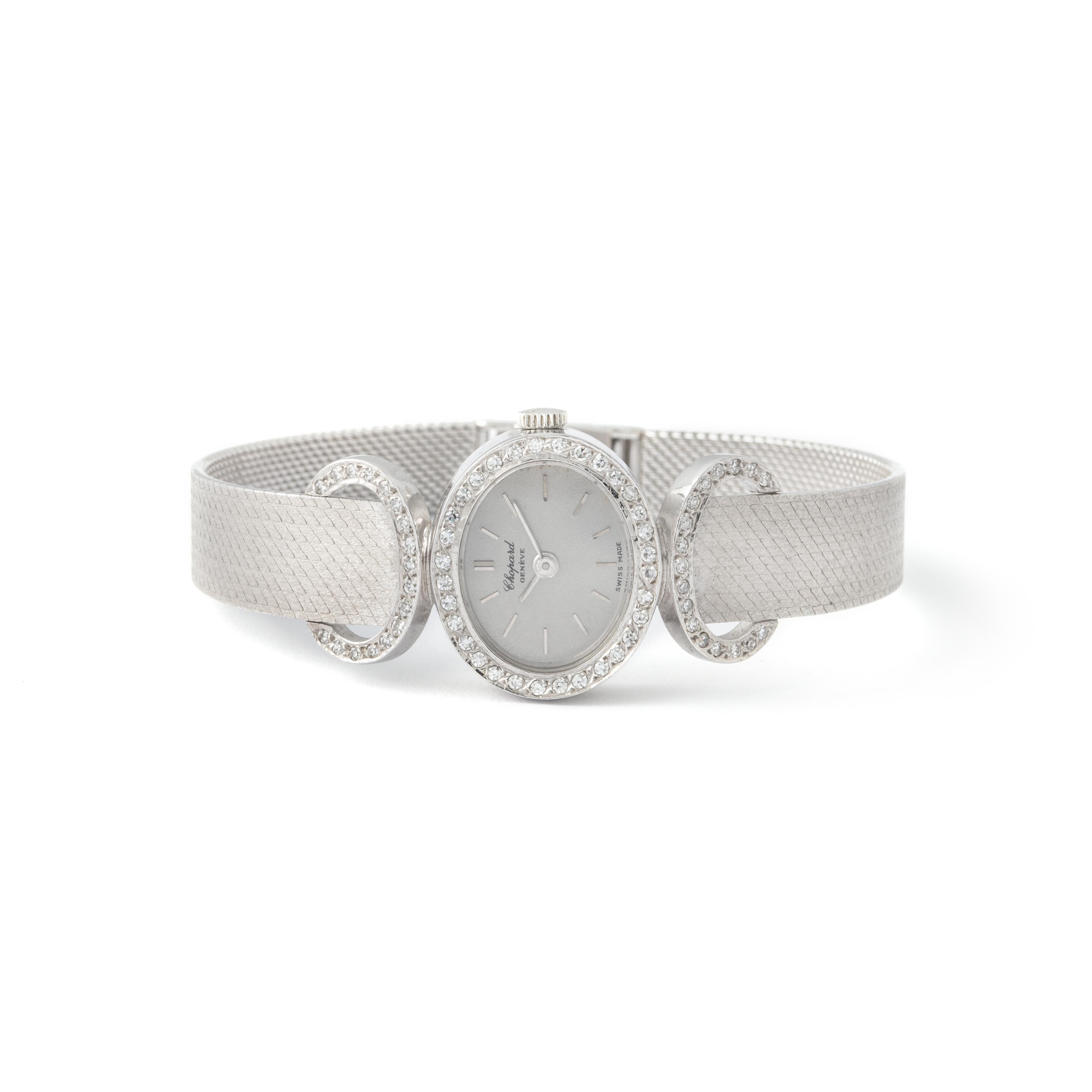 Women's or Men's Chopard Diamond White Gold 18K Wristwatch 1970S For Sale