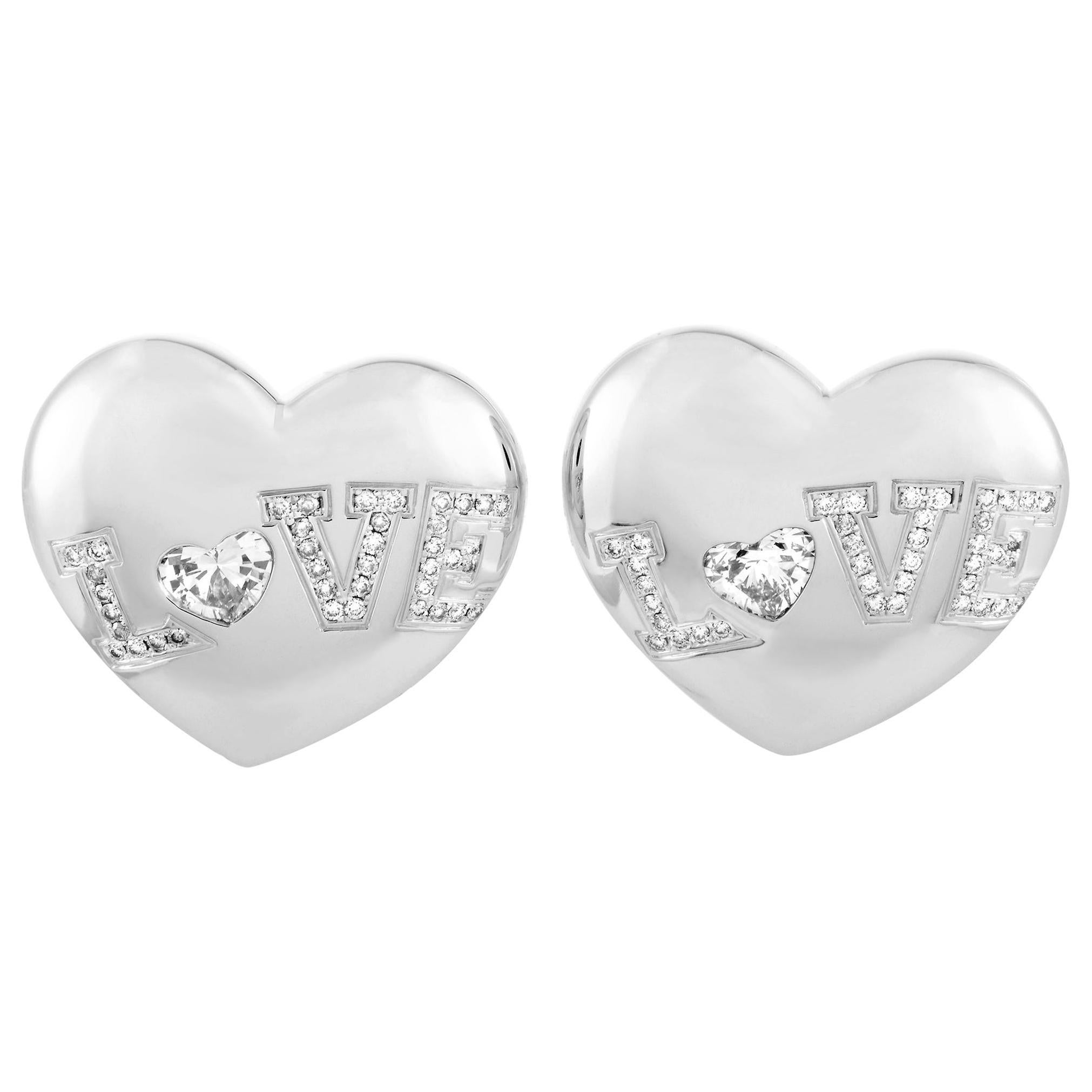 Chopard Diamond White Gold Heart Earrings For Sale at 1stDibs