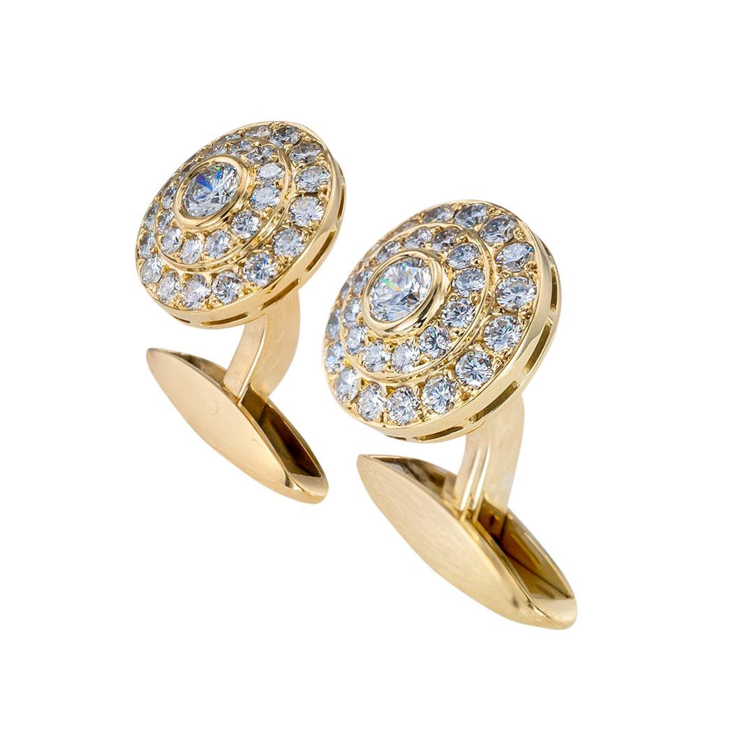 Chopard diamond and yellow gold circular cufflinks circa 1980.  Clear and concise information you want to know is listed below.  Contact us right away if you have additional questions.  We are here to connect you with beautiful and affordable
