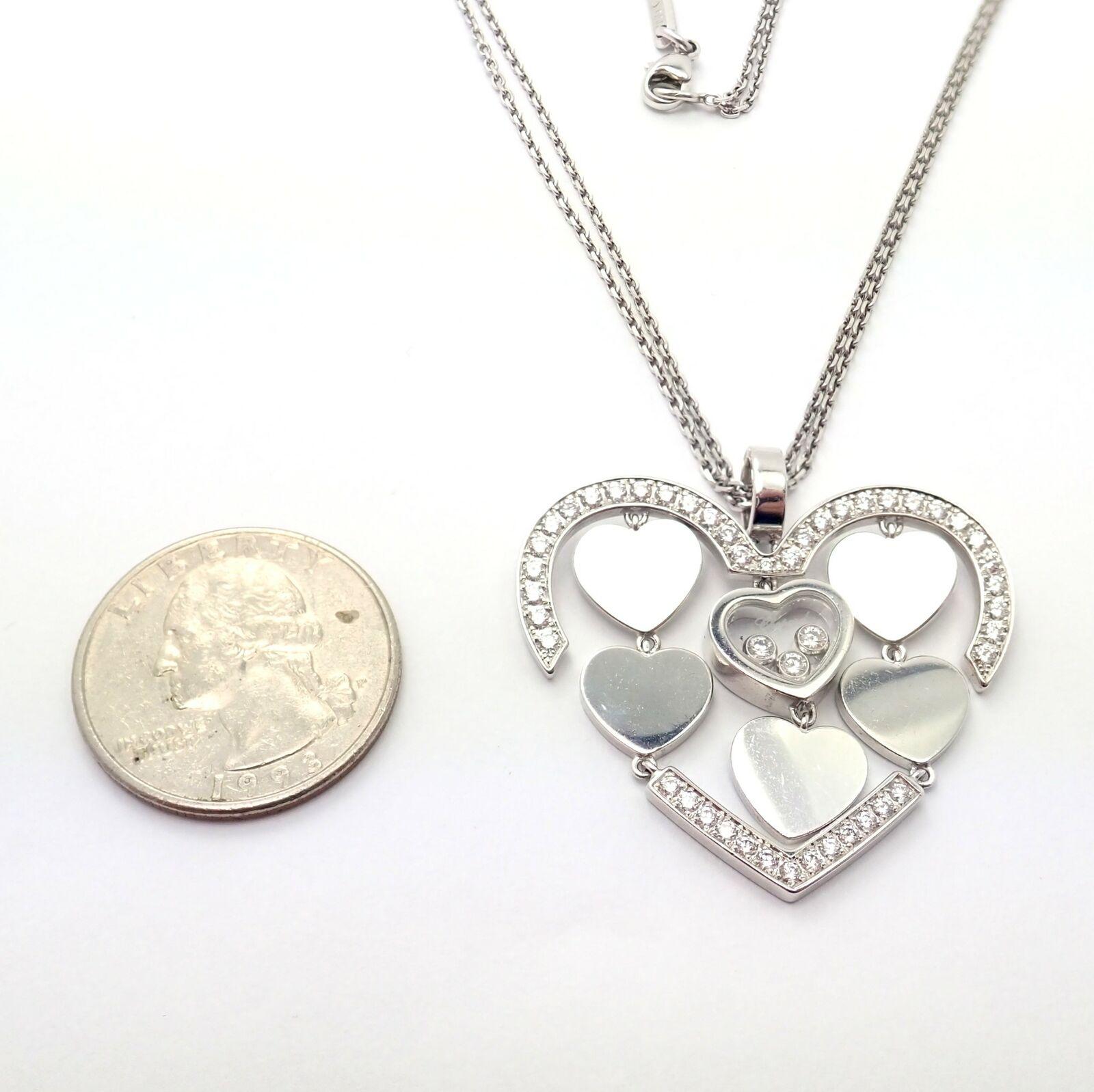 Chopard Double Happy Heart Diamond Large White Gold Pendant Necklace For Sale 4