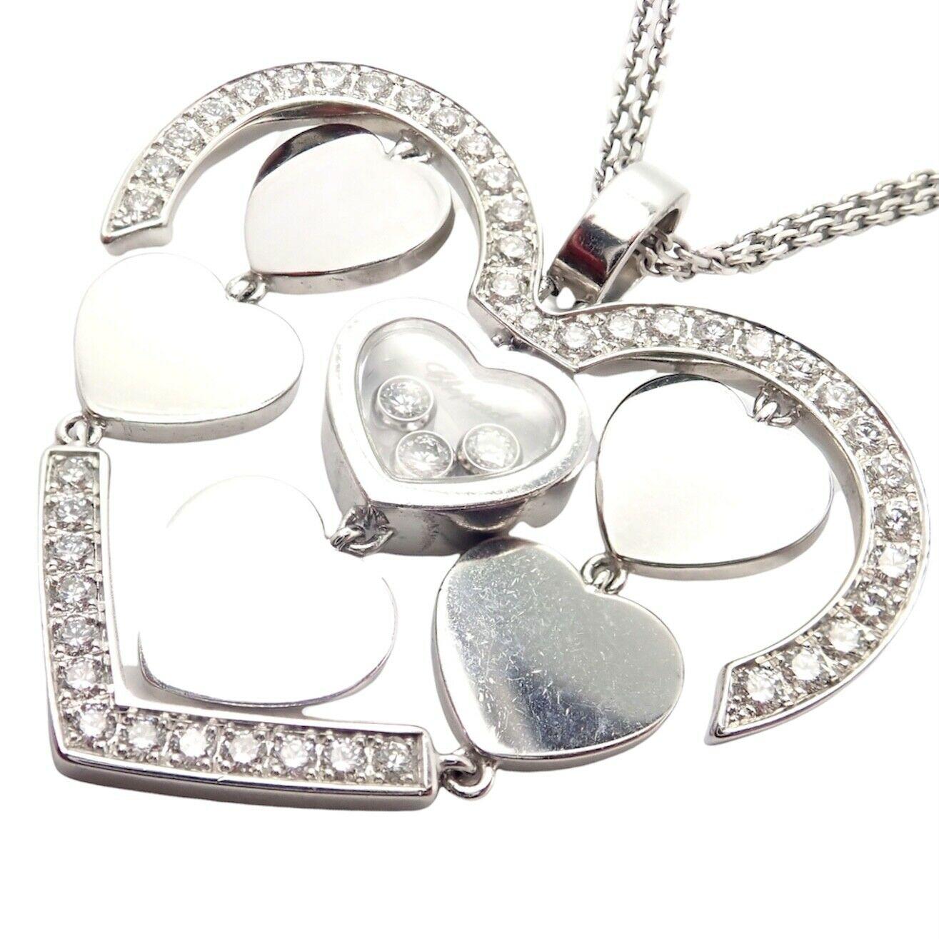 Brilliant Cut Chopard Double Happy Heart Diamond Large White Gold Pendant Necklace For Sale