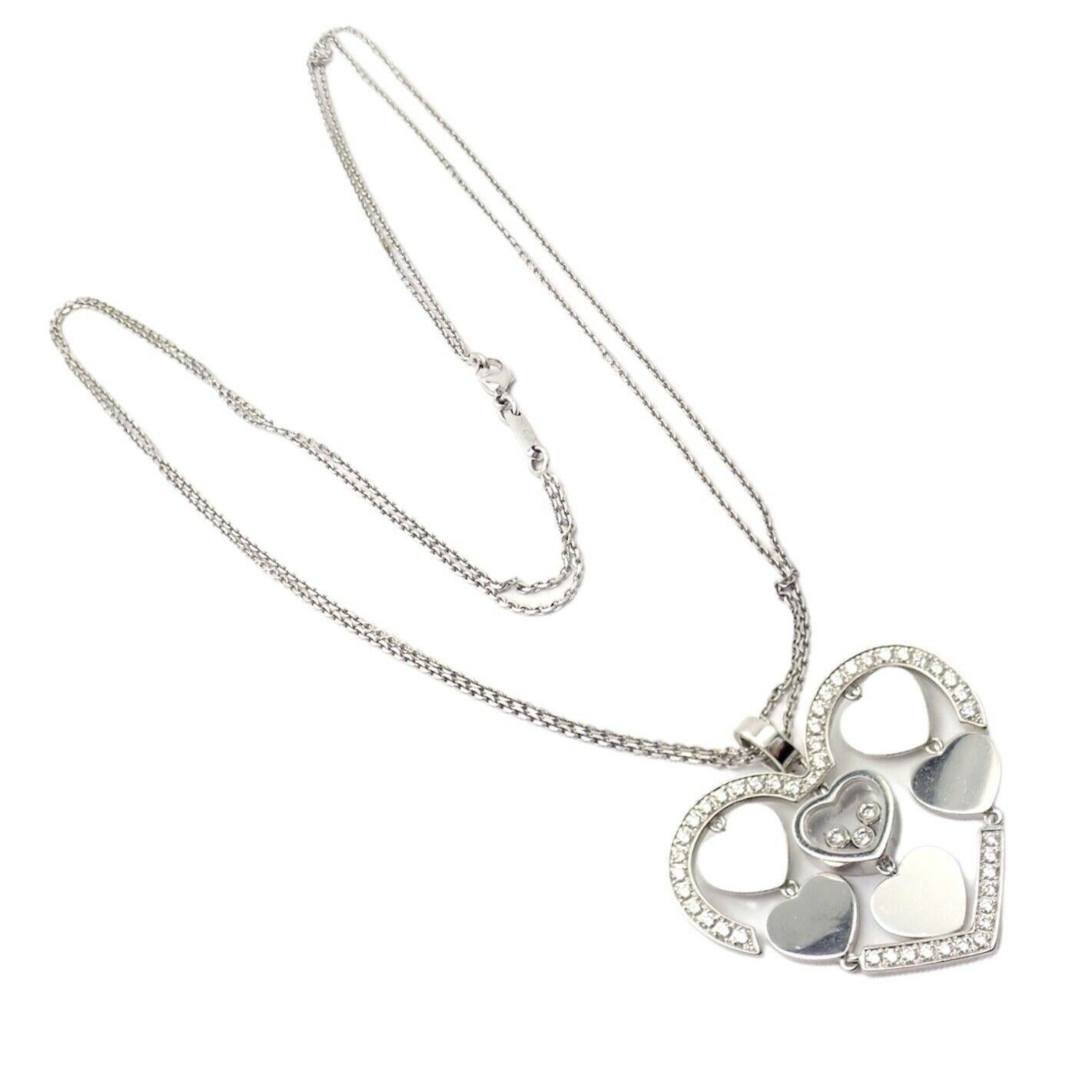 Women's or Men's Chopard Double Happy Heart Diamond Large White Gold Pendant Necklace For Sale