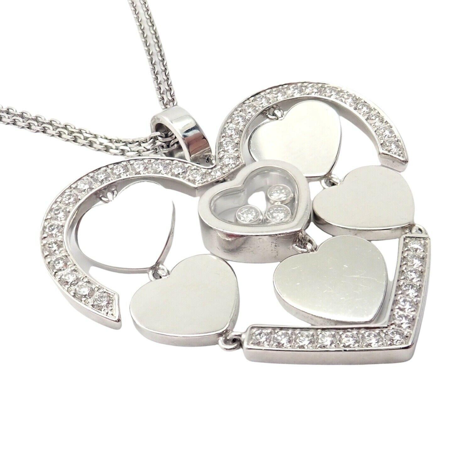 Women's or Men's Chopard Double Happy Heart Diamond Large White Gold Pendant Necklace For Sale