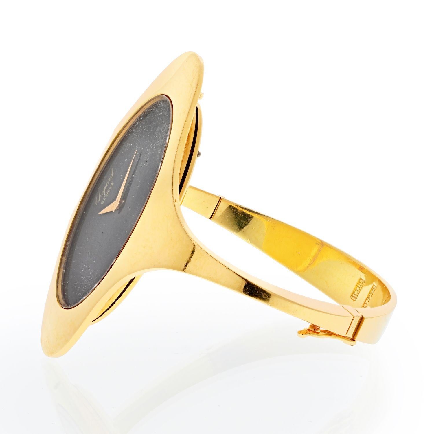 Modern Chopard Ellipse 18k Yellow Gold 1970s Oval Dial 5038 Black Dial Watch For Sale