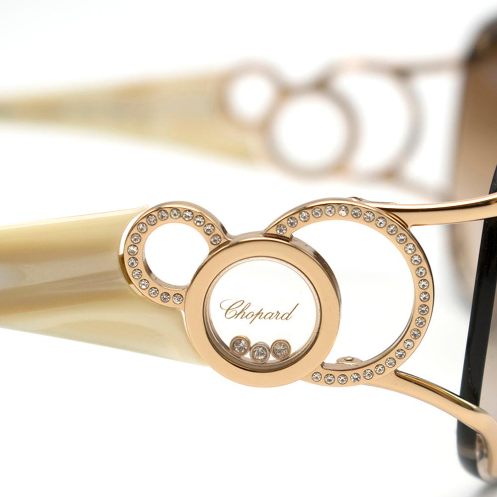 Chopard Schwebende Diamanten Elfenbein & Gold Sonnenbrille Damen