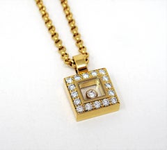 Chopard Floating Happy Diamonds Square Pendant Necklace in 18 Karat Yellow Gold