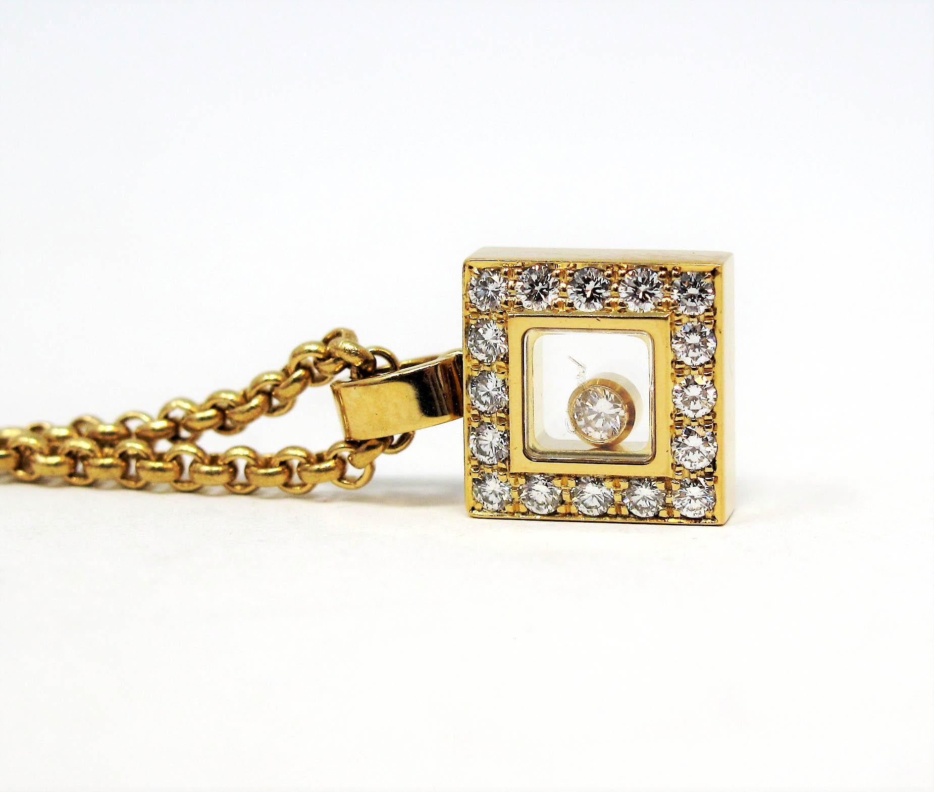 Quadratische Halskette mit schwebendem Happy Diamonds von Chopard aus 18 Karat Gelbgold Damen