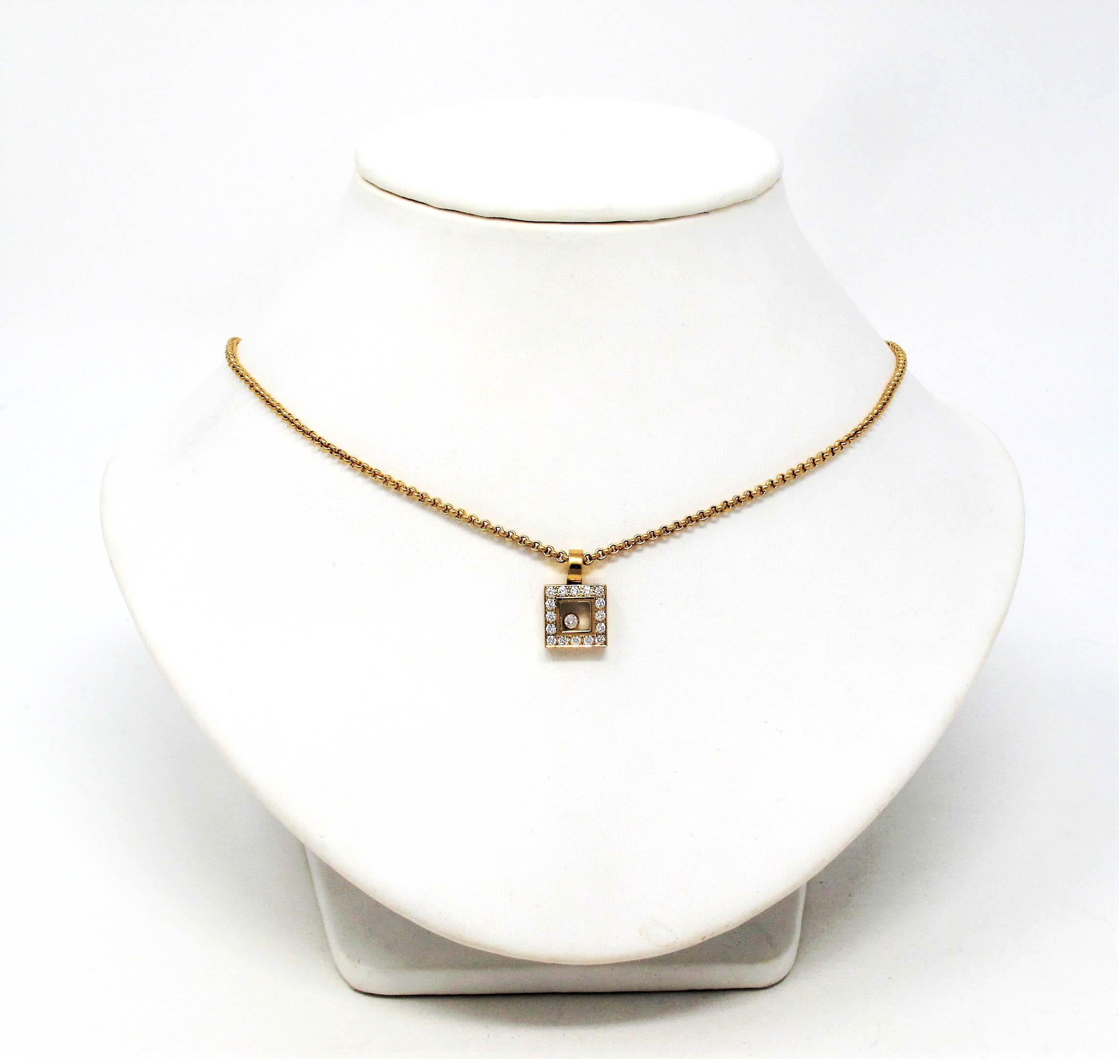 Chopard Floating Happy Diamonds Square Pendant Necklace in 18 Karat Yellow Gold  1