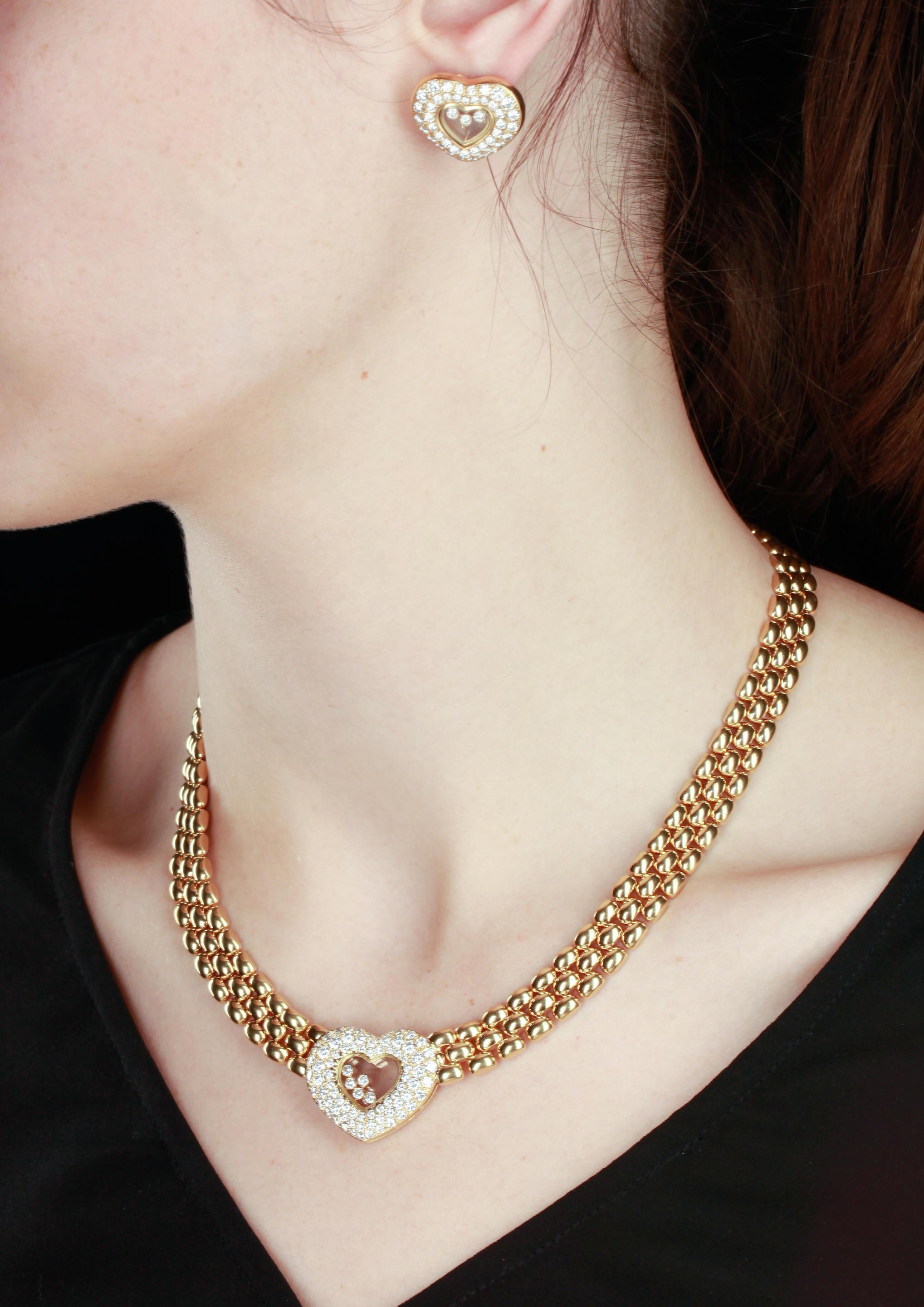Taille brillant Chopard Geneve Collier Happy Diamond en or 18 carats et 1,8 carat, taille 17 pouces en vente