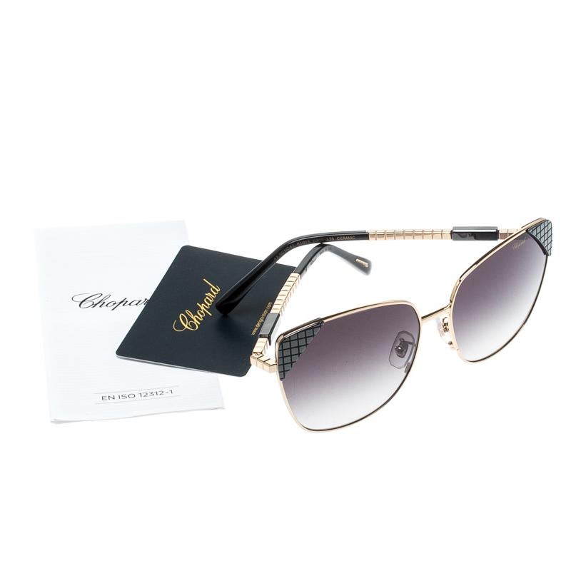 Women's Chopard Gold/Black Gradient Ceramic SCHC41 Cat Eye Sunglasses