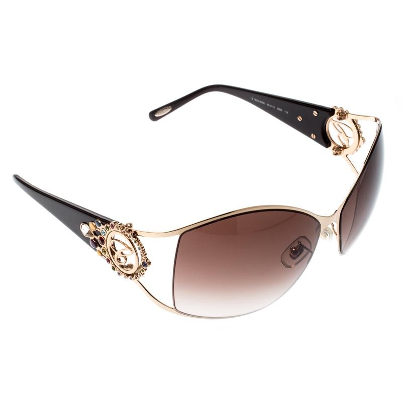 Chopard Gold/Brown Gradient SCH 805S Crystal Embellished Rectangular Sunglasses In Excellent Condition In Dubai, Al Qouz 2