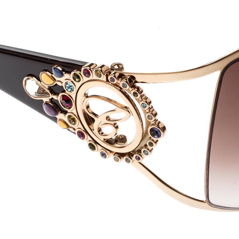 Women's Chopard Gold/Brown Gradient SCH 805S Crystal Embellished Rectangular Sunglasses