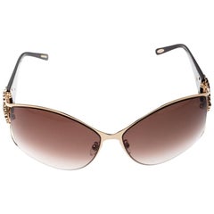 Chopard Gold/Brown Gradient SCH 805S Crystal Embellished Rectangular Sunglasses