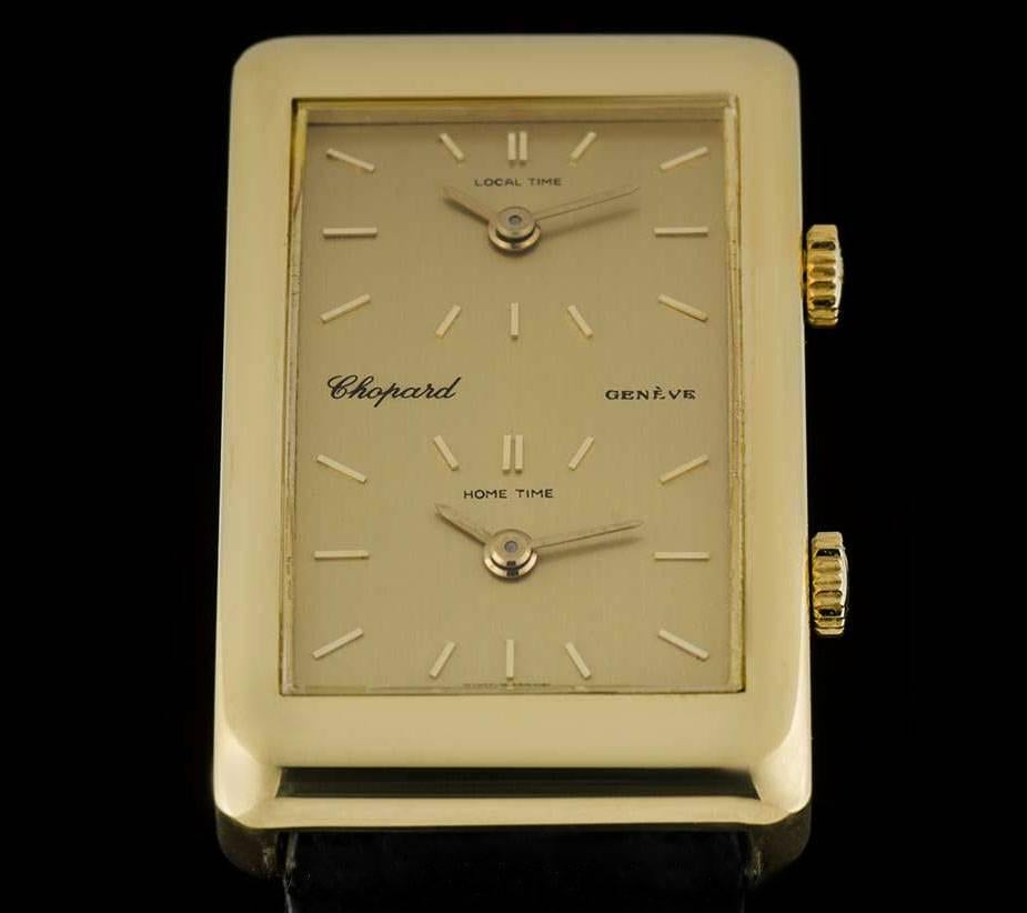 Chopard Gold Champagne Dial Dual Time Zone Kutchinsky Gents Manual Wind Watch In Good Condition In London, GB