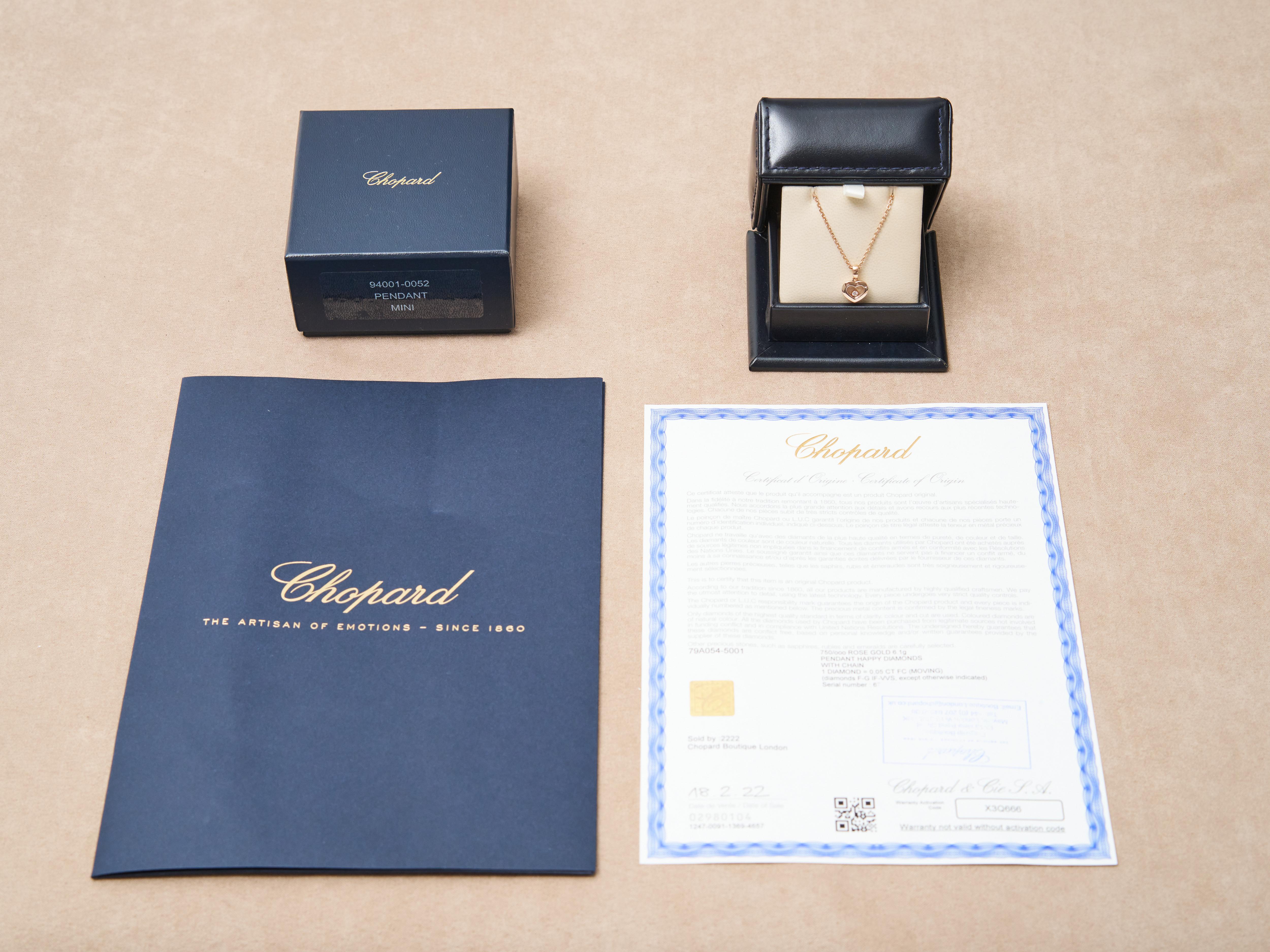 Chopard Collana in oro Happy Diamond lcons Pendant Ethical 18K Rose B&P €1910 in vendita 1