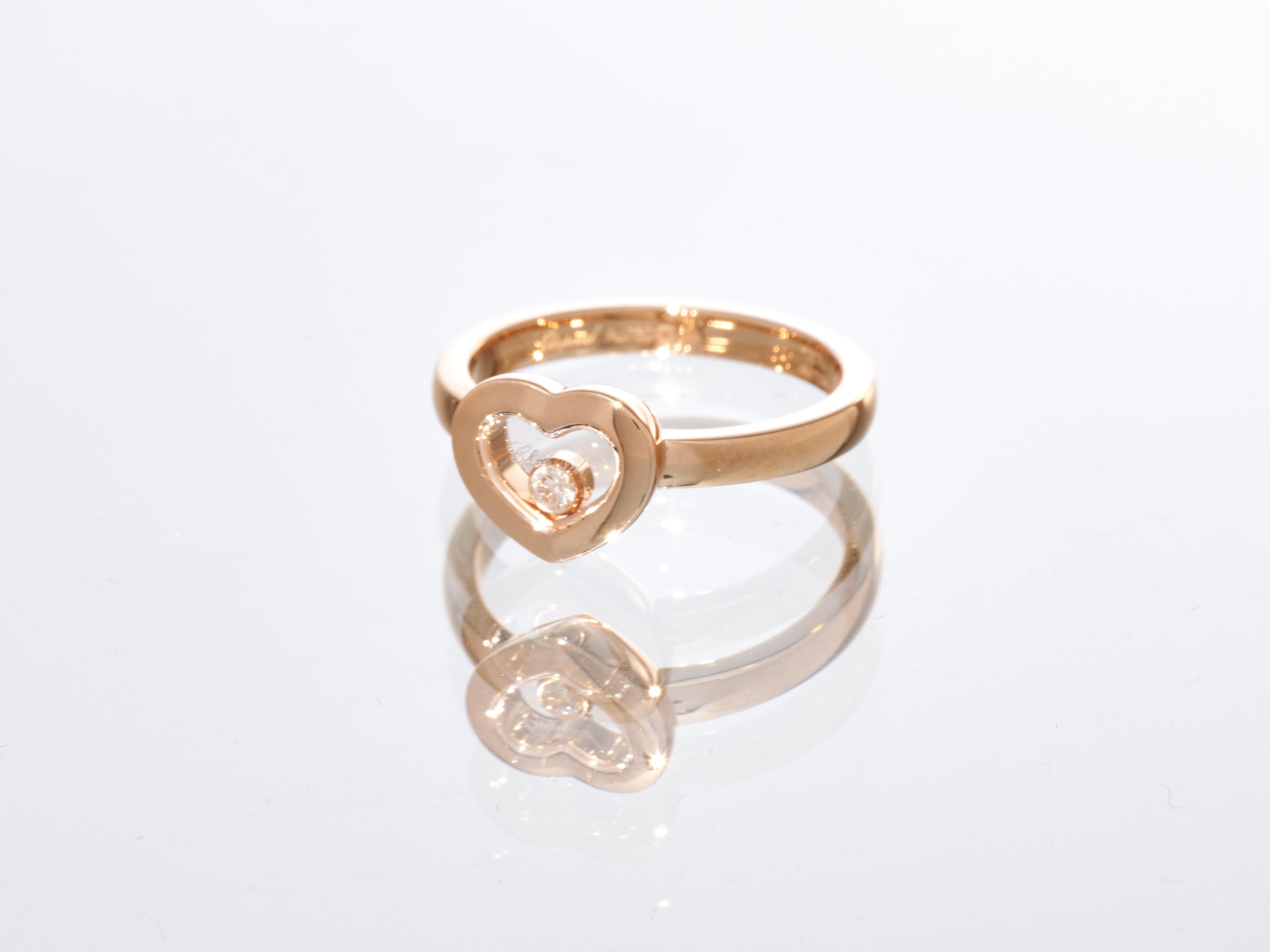 Art Déco Chopard Anello in oro Happy Diamonds Icon Heart Etico 18k Rosa RRP £1940 B&P EU 52 in vendita
