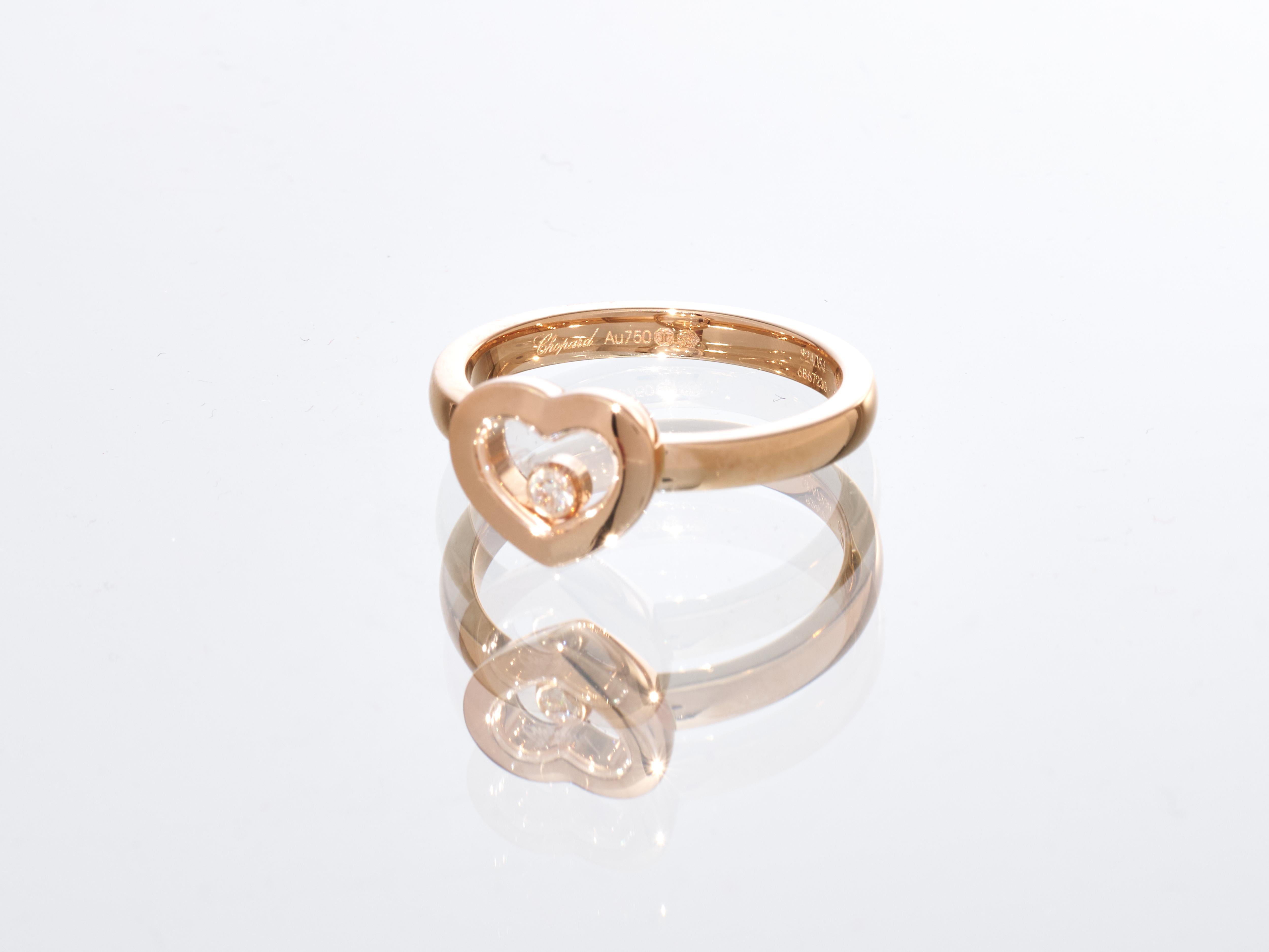 Taglio brillante Chopard Anello in oro Happy Diamonds Icon Heart Etico 18k Rosa RRP £1940 B&P EU 52 in vendita