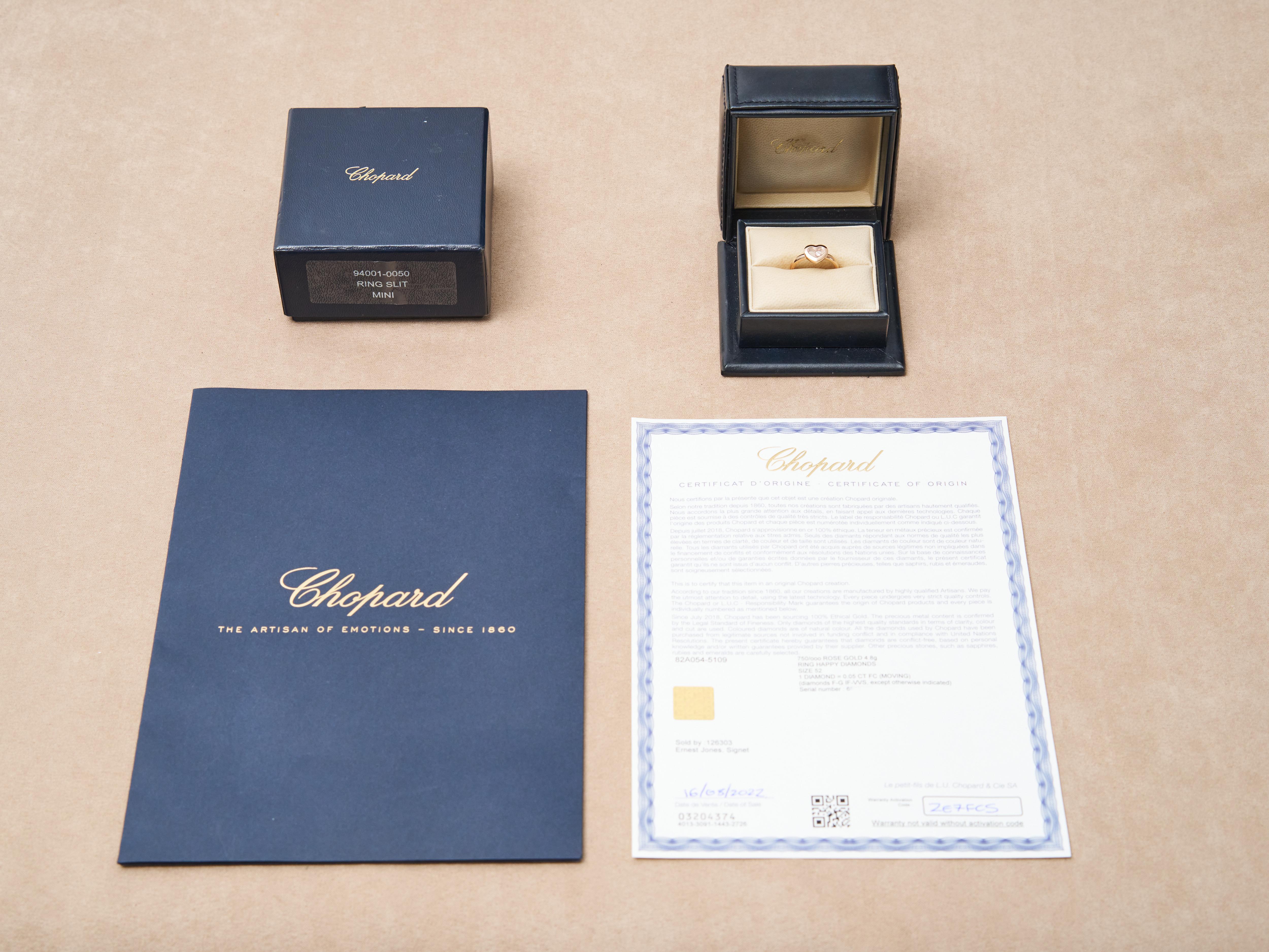 Chopard Anello in oro Happy Diamonds Icon Heart Etico 18k Rosa RRP £1940 B&P EU 52 In condizioni ottime in vendita a London, GB