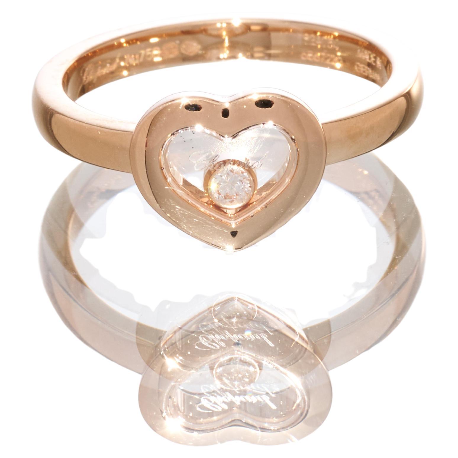 Chopard Gold Ring Happy Diamonds Icon Heart Ethical 18k Rose RRP £1940 B&P EU 52