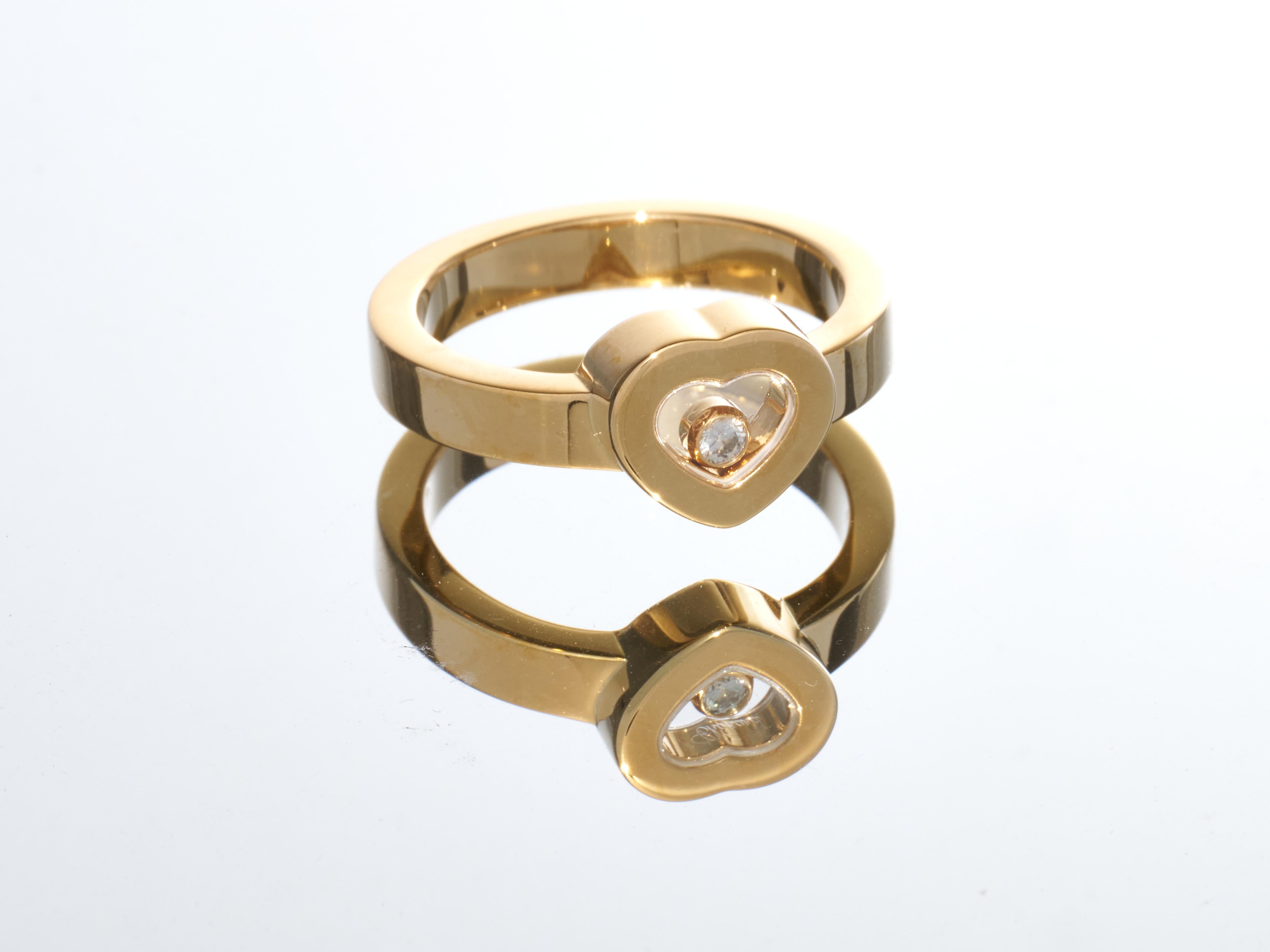 Art Deco Chopard Gold Ring Happy Diamonds Icon Heart Ethical 18k RRP £1940 B&P EU 52 For Sale