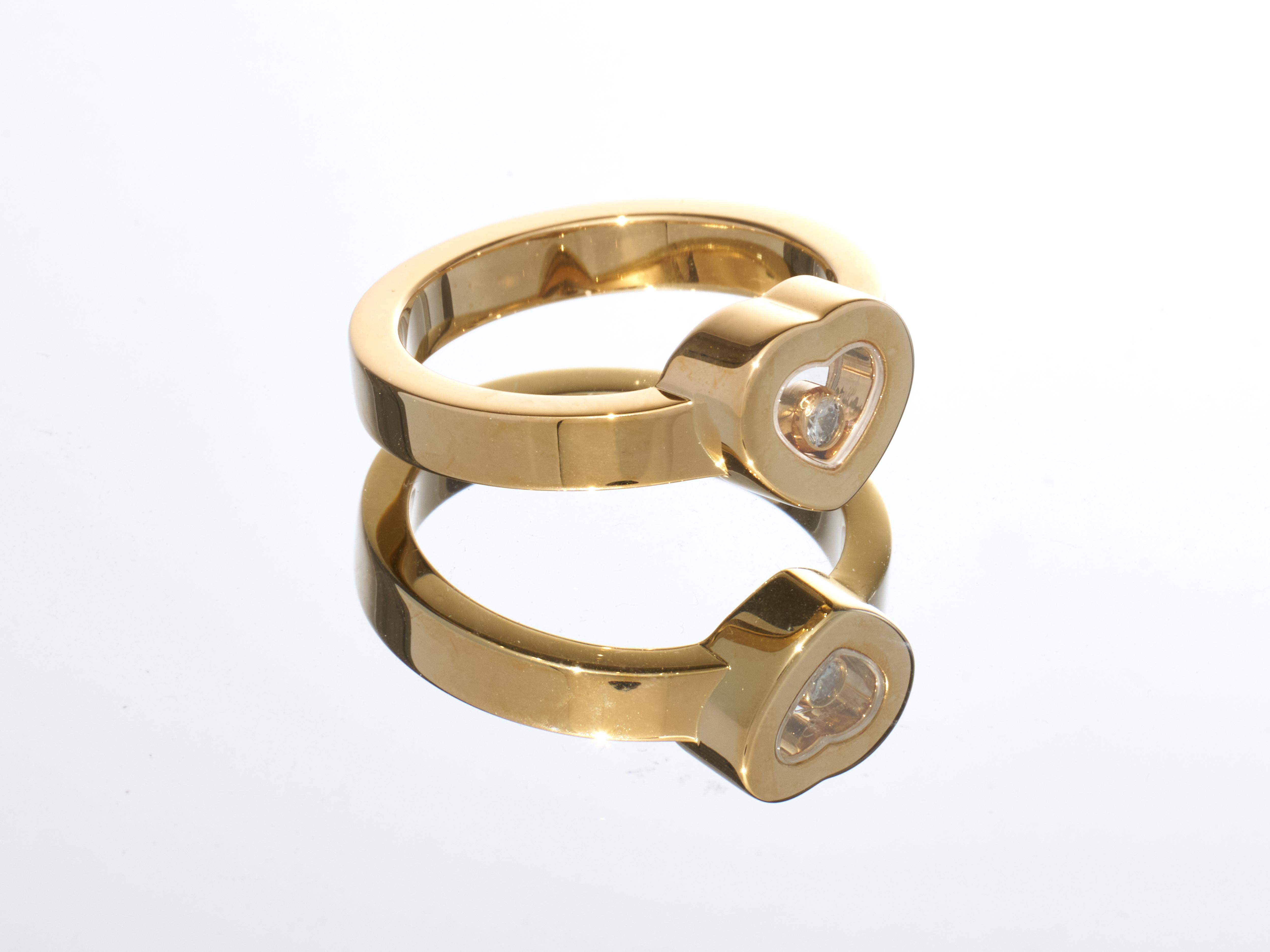 Brilliant Cut Chopard Gold Ring Happy Diamonds Icon Heart Ethical 18k RRP £1940 B&P EU 52 For Sale