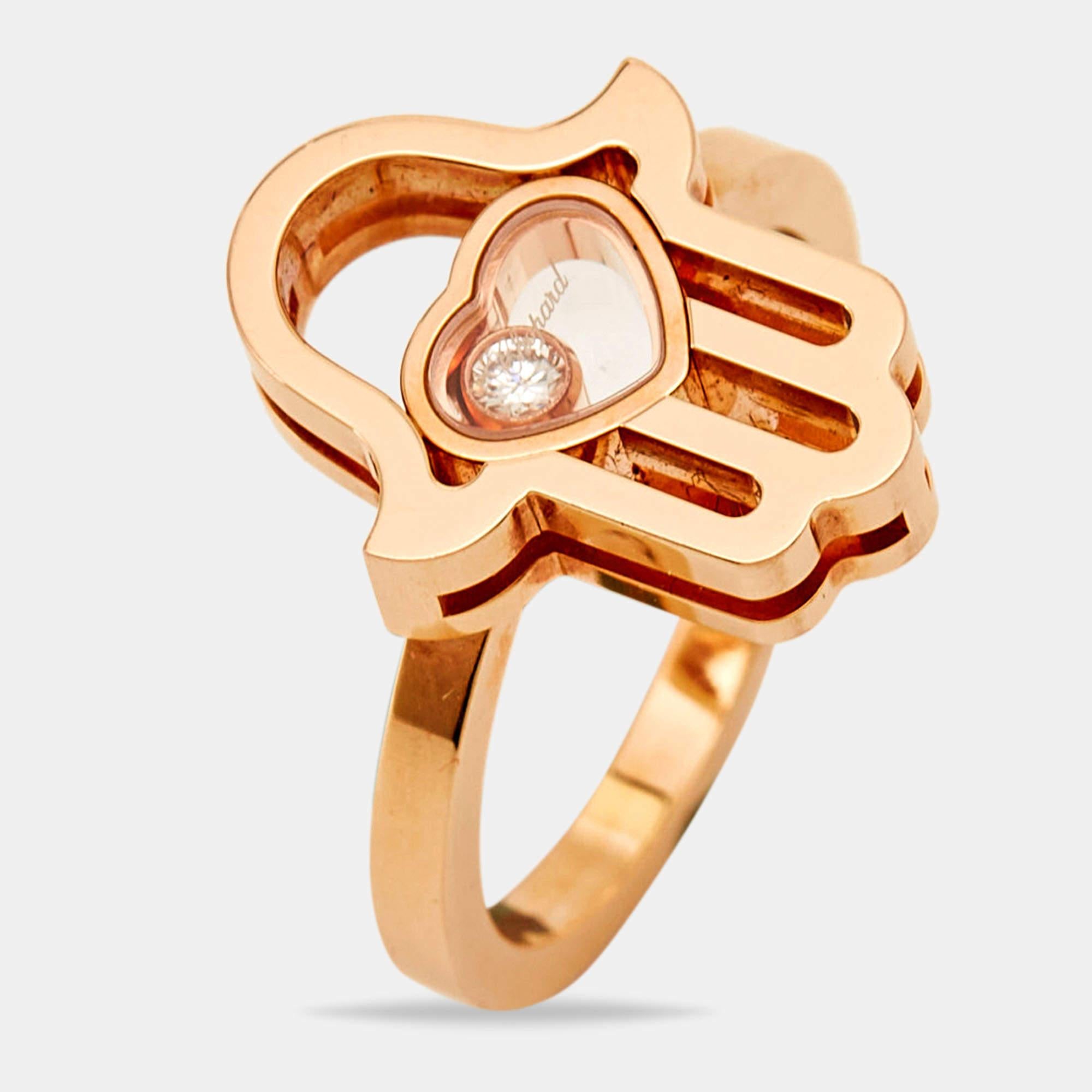Chopard Good Luck Charm Hamsa Hand Diamant 18K Roségold Ring Größe 50 (Rosenschliff) im Angebot