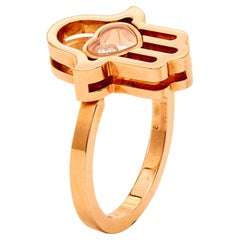 Chopard Good Luck Charm Hamsa Hand Diamond 18K Rose Gold Ring Size 50