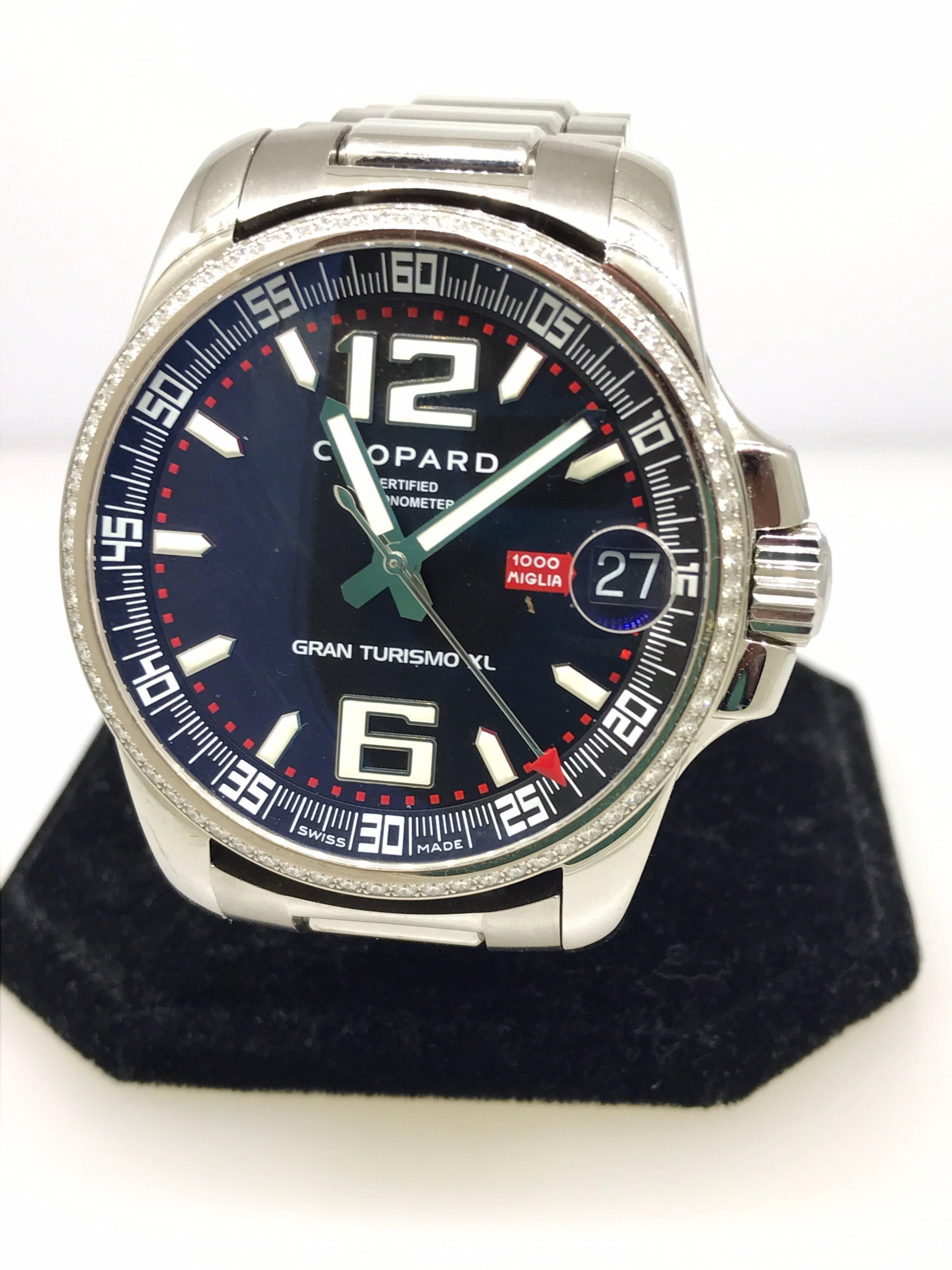 Chopard Gran Turismo Men's Watch

Model Number: 17/8997-3001

100% Authentic

Brand New (old stock)

Comes with original Chopard certificate of authenticity and warranty and instruction manual

Stainless Steel Case & Bracelet

72 Diamonds on the