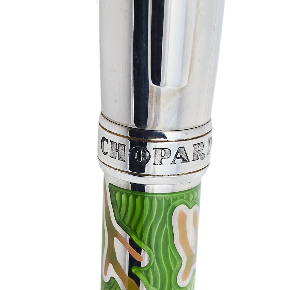 Chopard Green & Pink Coral Sterling Silver Limited Edition Rollerball Pen In Good Condition In Dubai, Al Qouz 2
