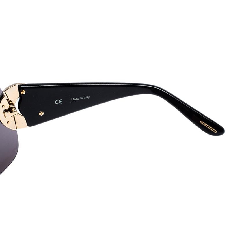 Black Chopard Grey SCH 939 S Crystal Embellished Shield Sunglasses