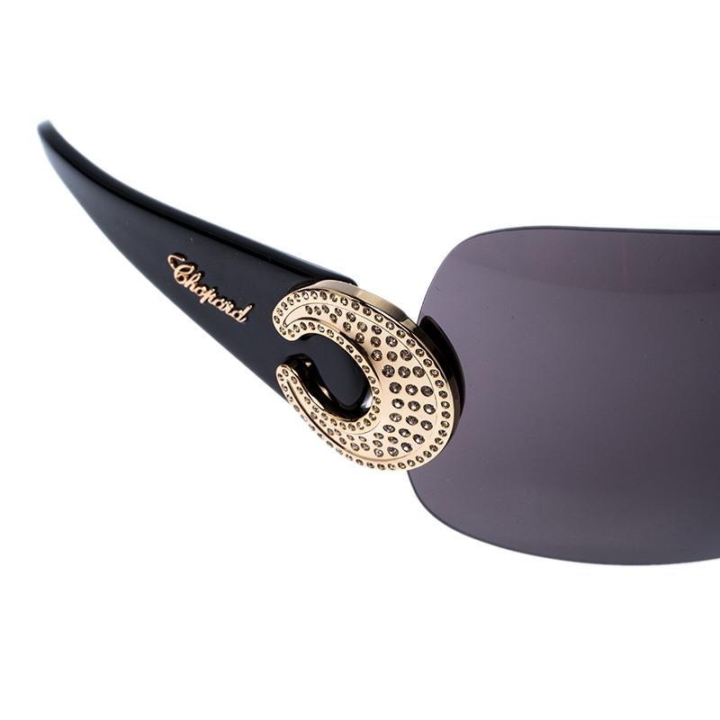 Chopard Grey SCH 939 S Crystal Embellished Shield Sunglasses In Good Condition In Dubai, Al Qouz 2