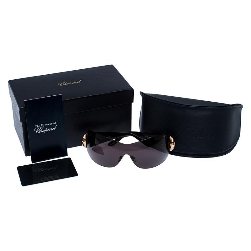 Women's Chopard Grey SCH 939 S Crystal Embellished Shield Sunglasses