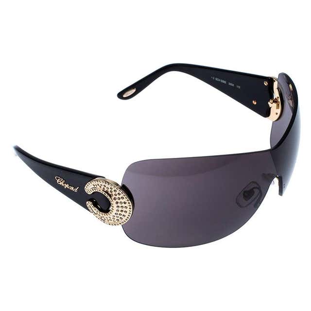 Chopard Grey SCH 939 S Crystal Embellished Shield Sunglasses at 1stDibs